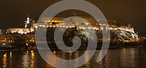 Night panorama of Petrovaradin fortress in Novi Sad