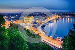 Night panorama of Podol in Kiev