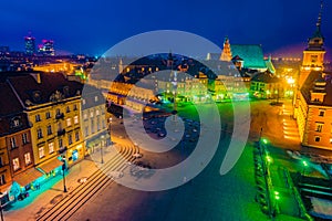 Night Panorama of Royal Castle and Old Town in Warsaw