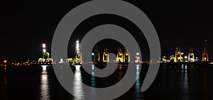 Night panorama scene of seaport container cargo freight