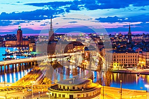 Night panorama of Stockholm, Sweden photo