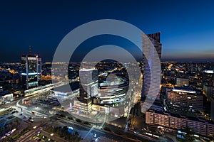 Night panorama of Warsaw city center