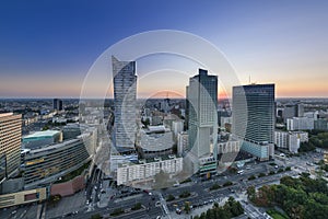 Night panorama of Warsaw city center