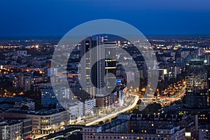 Night panorama of Warsaw city center