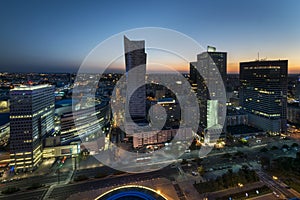 Night panorama of Warsaw downtown