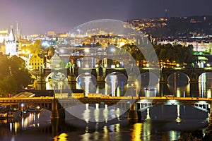 Night panoramic bridge in Prague. Czech Republic