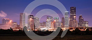 Night Panoramic Composition Downtown City Urban Skyline Houston
