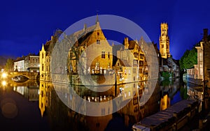 Night panoramic Bruges Canal photo