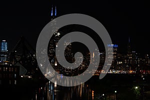 Night, panoramic view of a Chicago Skyline
