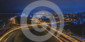 Night panoramic view of the Costa Verde high way and Costanera at the sunset, San Miguel - Lima, Peru. photo