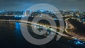 Night panoramic view of the Costa Verde high way and Costanera at the sunset, San Miguel - Lima, Peru. photo