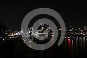 Night panoramic view of london tower bridge
