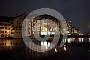 Night panoramic view of Lucern and Reuss River,Switzerland