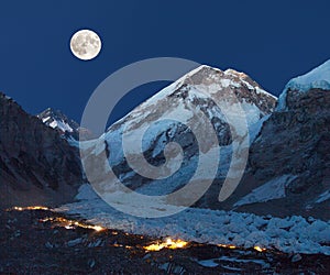Night panoramic view of Mount Everest base camp
