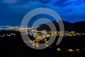 Night panoramic view of the old historic neighbourhood of Brasov, Romania