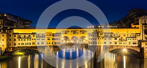 Night panoramic view of Vecchio Bridge, Florence