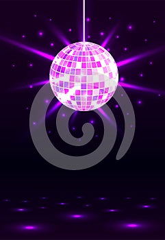 Night party. Disco ball background. Night dance party music. Shining party background. Vector illustration