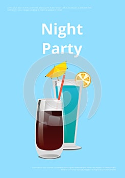 Night Party Drinks Promo Poster with Cocktail
