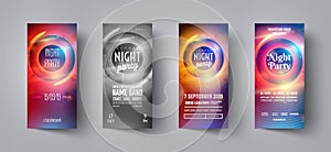 Night party flyer set. Festive banner concept. Discotheque flyer set. Vector modern festive leaflet. Minimal brochure layout.