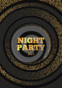Night party flyer template design. Gold and black vector background