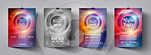 Night party poster set. Festive banner concept. Discotheque flyer set. Vector modern festive leaflet. Minimal brochure layout.