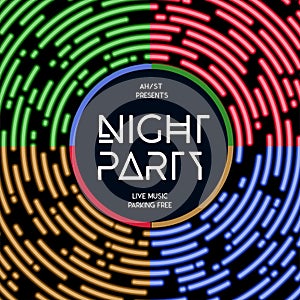 Night party vector illustration. Rounded lines design style.