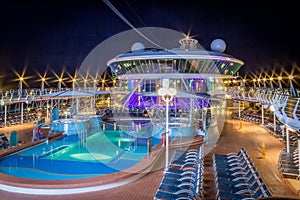 Night Photo of Cruise Ship Dock and Pool