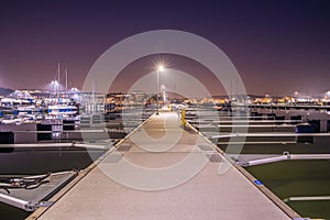 Night photo of empty marina at early spring..