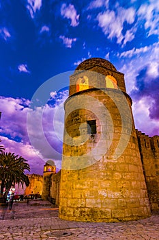 Night photo of Mosque in Sousse.