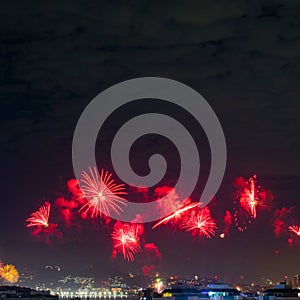 Night photo of New Year's arrival (RÃ©veillon) with fireworks in the sky