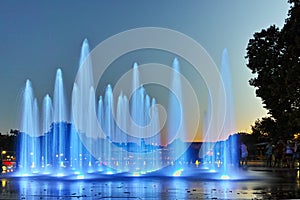 Night photo of Singing Fountains in City of Plovdiv