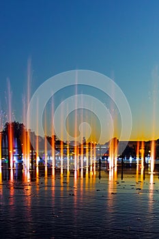 Night photo of Singing Fountains in City of Plovdiv