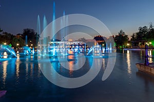 Night photo of Singing Fountains in City of Plovdiv