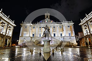 Night photo of Square of Campidoglio in Rome