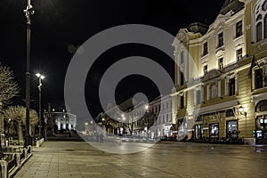 Night photo at SzÃ©chenyi Square, Pecs