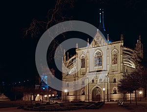 Night photo of the Temple of St. Barbara.