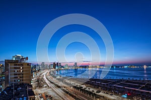 Night photograph in long exposure to the bay of Luanda. Angola. Africa