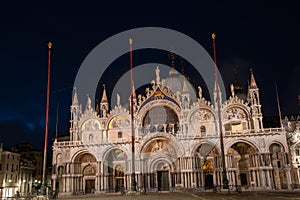 Night photography of the Basilica of San Marco, Venice, Italy. photo