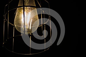 Night photography of the light bulb with Metal Cage isolated on black background.