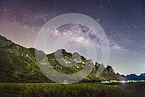 Night photography of milky way and mountain, Thailand