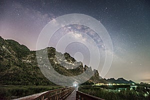 Night photography of milky way and mountain, Thailand
