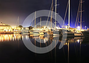 Night photography of sailboats Alimos Greece