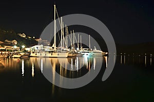 Night photography of sailboats Ithaca Greece