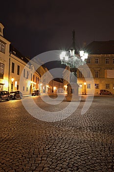 Night Picture of gas lantern or lamp on the oldest part of Prague in Hradcany, Prague castle.