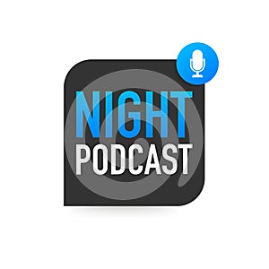 Night Podcast icon, vector symbol in flat isometric style isolated on color background. Vector illustration.