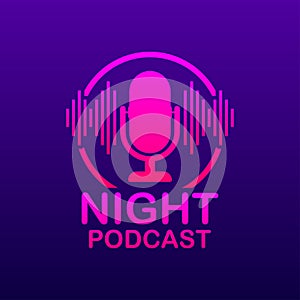 Night Podcast icon, vector symbol in flat isometric style isolated on color background. Vector stock illustration