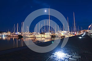 Night port ship boat lights,Tuscany, Marina di Grosseto, Castiglione Della Pescaia, Italy