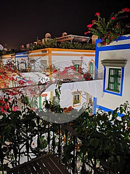 Night in the Puerto MogÃ¡n streets view at the holidays apartments from the balcony photo