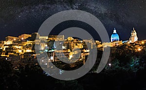 Night Ragusa town view, Sicily, Italy