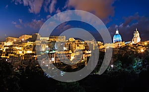 Night Ragusa town view, Sicily, Italy